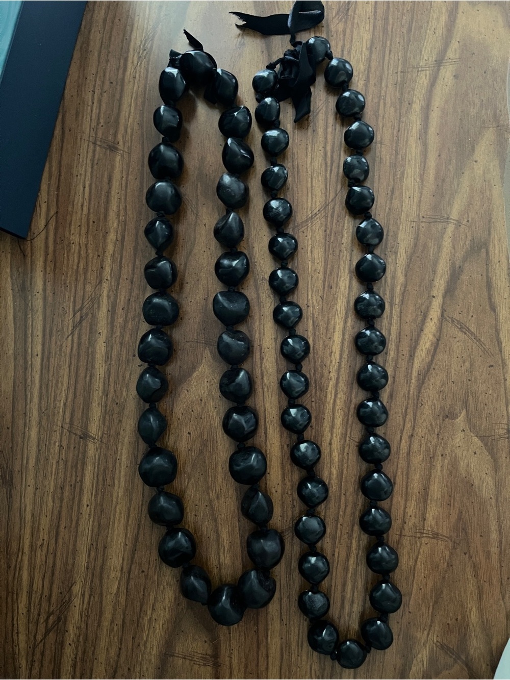 Lot of 2 Hawaiian Kukui Lei Necklace Black Nuts Ribbon Traditional Authentic